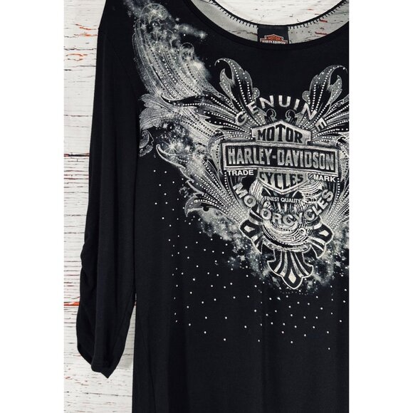 Harley-Davidson Womens Black Genuine Motorcycles Rhinestone & Lace Top Size L Se - Picture 12 of 14